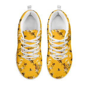 Bee Drawing Pattern Print White Running Shoes