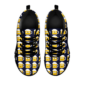 Beer Emoji Pattern Print Black Running Shoes