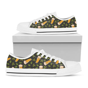 Beer Hop Cone And Leaf Pattern Print White Low Top Sneakers