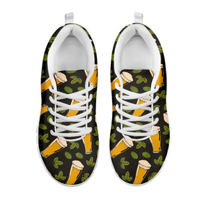 Beer Hop Cone And Leaf Pattern Print White Running Shoes
