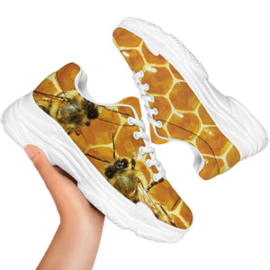 Bees And Honeycomb Print White Chunky Shoes