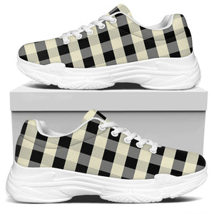 Beige And Black Buffalo Check Print White Chunky Shoes