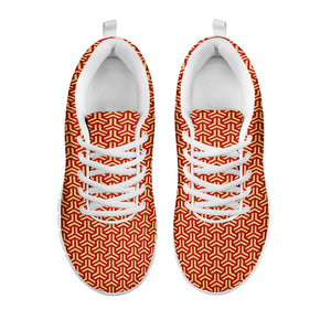 Beige And Red Japanese Pattern Print White Running Shoes