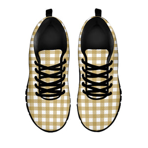 Beige And White Check Pattern Print Black Running Shoes
