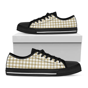 Beige And White Gingham Pattern Print Black Low Top Sneakers