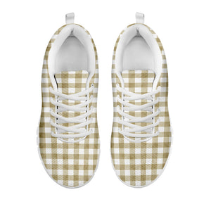 Beige And White Gingham Pattern Print White Running Shoes