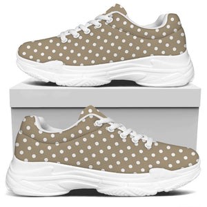 Beige And White Polka Dot Pattern Print White Chunky Shoes