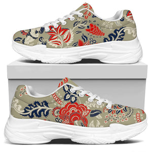 Beige Bohemian Floral Pattern Print White Chunky Shoes