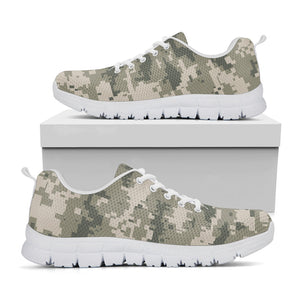 Beige Digital Camo Pattern Print White Running Shoes