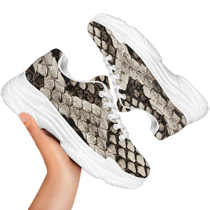 Beige Snakeskin Print White Chunky Shoes