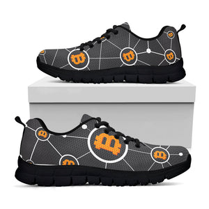 Bitcoin Connection Pattern Print Black Running Shoes