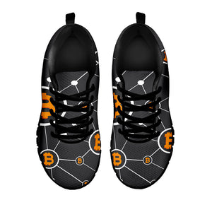 Bitcoin Connection Pattern Print Black Running Shoes