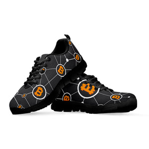 Bitcoin Connection Pattern Print Black Running Shoes