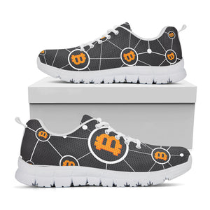 Bitcoin Connection Pattern Print White Running Shoes