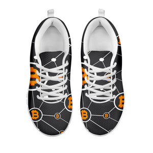 Bitcoin Connection Pattern Print White Running Shoes