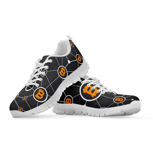 Bitcoin Connection Pattern Print White Running Shoes
