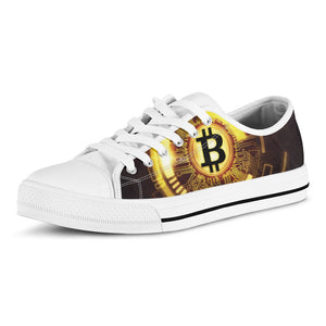 Bitcoin Crypto Symbol Print White Low Top Sneakers