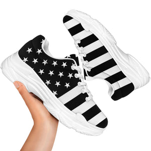 Black American Flag Print White Chunky Shoes