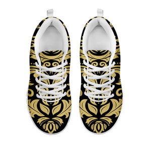 Black And Beige Damask Pattern Print White Running Shoes