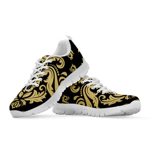 Black And Beige Damask Pattern Print White Running Shoes