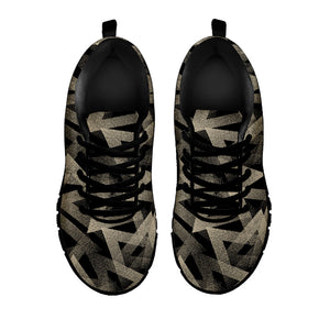 Black And Beige Geometric Triangle Print Black Running Shoes