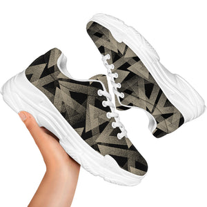 Black And Beige Geometric Triangle Print White Chunky Shoes