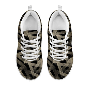 Black And Beige Geometric Triangle Print White Running Shoes
