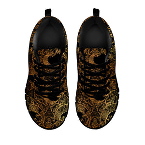 Black And Gold Celestial Pattern Print Black Running Shoes