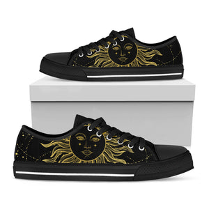 Black And Gold Celestial Sun Print Black Low Top Sneakers