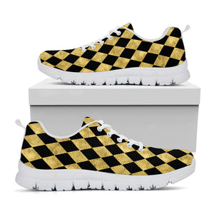 Black And Gold Harlequin Pattern Print White Running Shoes