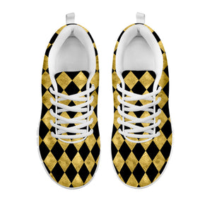 Black And Gold Harlequin Pattern Print White Running Shoes