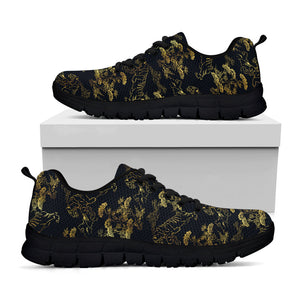 Black And Gold Japanese Tiger Print Black Running Shoes