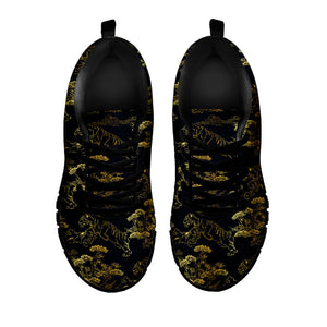 Black And Gold Japanese Tiger Print Black Running Shoes