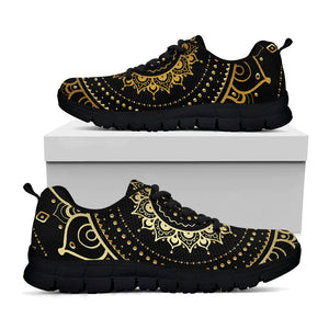 Black And Gold Mandala Print Black Running Shoes