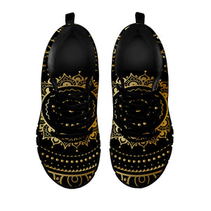 Black And Gold Mandala Print Black Running Shoes