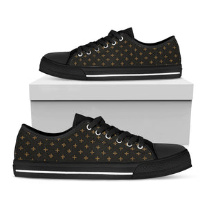 Black And Gold Orthodox Pattern Print Black Low Top Sneakers