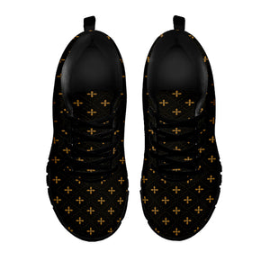 Black And Gold Orthodox Pattern Print Black Running Shoes