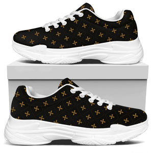 Black And Gold Orthodox Pattern Print White Chunky Shoes