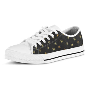 Black And Gold Snowflake Pattern Print White Low Top Sneakers