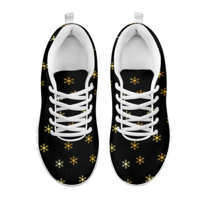Black And Gold Snowflake Pattern Print White Running Shoes