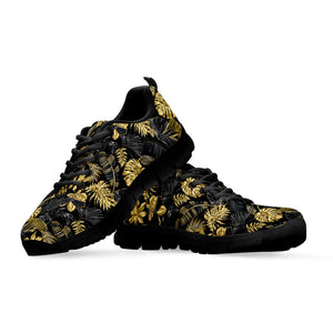 Black And Gold Tropical Pattern Print Black Running Shoes