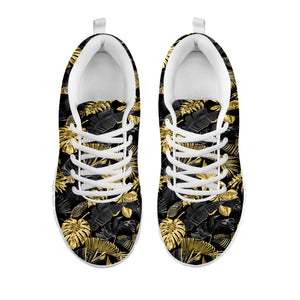 Black And Gold Tropical Pattern Print White Running Shoes