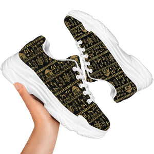 Black And Gold Warli Pattern Print White Chunky Shoes