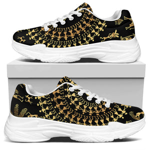 Black And Gold Warli Tribal Print White Chunky Shoes