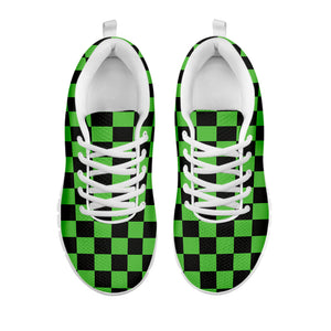 Black And Green Checkered Print White Running Shoes