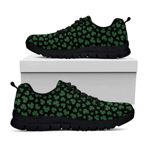 Black And Green Shamrock Pattern Print Black Running Shoes