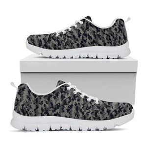 Black And Grey Digital Camo Print White Running Shoes
