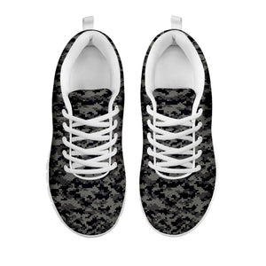 Black And Grey Digital Camo Print White Running Shoes