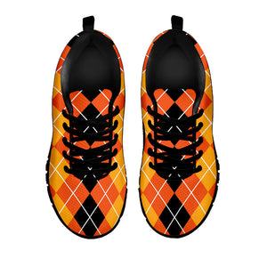 Black And Orange Argyle Pattern Print Black Running Shoes