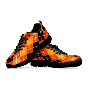 Black And Orange Argyle Pattern Print Black Running Shoes